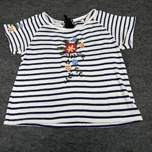Striped Floral Embroidered Short‎ Sleeve Tee